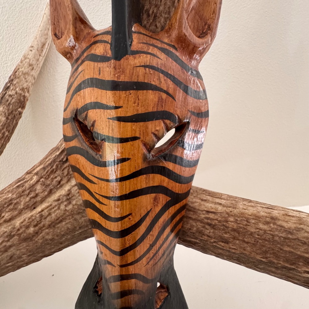 Hand Crafted Bali Zebra Wood Mask Wall Art Ubud Region Sustainable Wood NEW - Picture 2 of 6